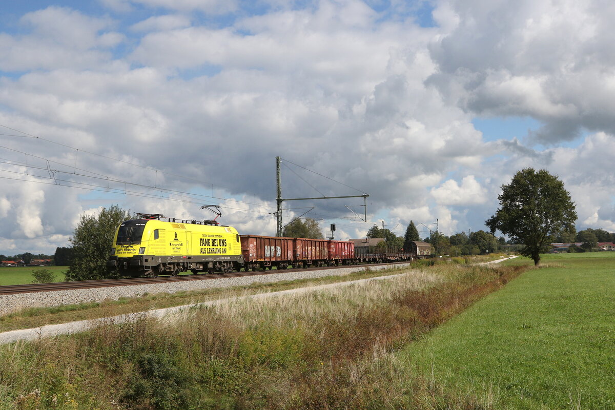 1016 020  Profis am Werk  war am 21. September 2022 bei �bersee am Chiemsee in Richtung Rosenheim unterwegs.