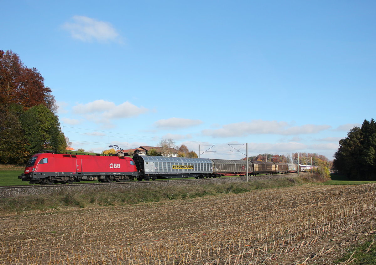 1116 121-5 mit einem G�terzug aus Salzburg kommend am 31. Oktober 2016 bei Traunstein.