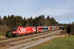 1116 249 mit dem  �FB-Railjet  aus Salzburg kommend am 4. Januar 2023 bei Sossau im Chiemgau.