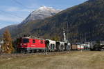 RhB Ge 4/4 II 632 mit einem G�terzug bei der Ausfahrt aus Bever am 21.